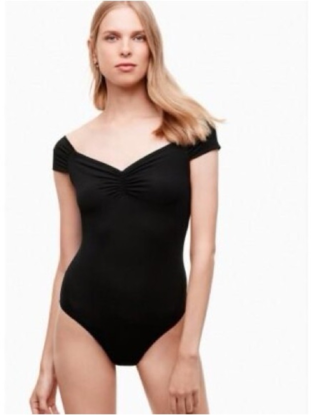 Aritzia Wilfred Bodysuit Womens Small Libellule Pink Ruched Cap-Sleeve Feminine - Picture 3 of 9